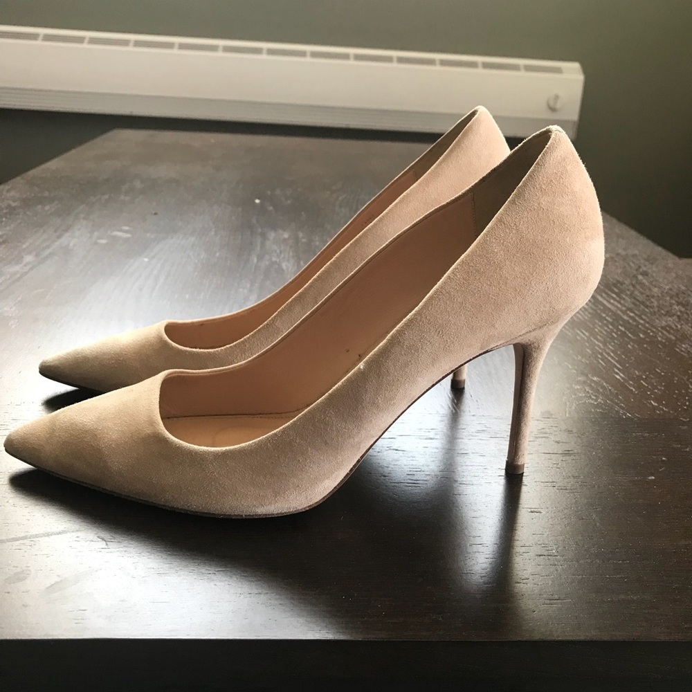 Jcrew- nude suede pumps.